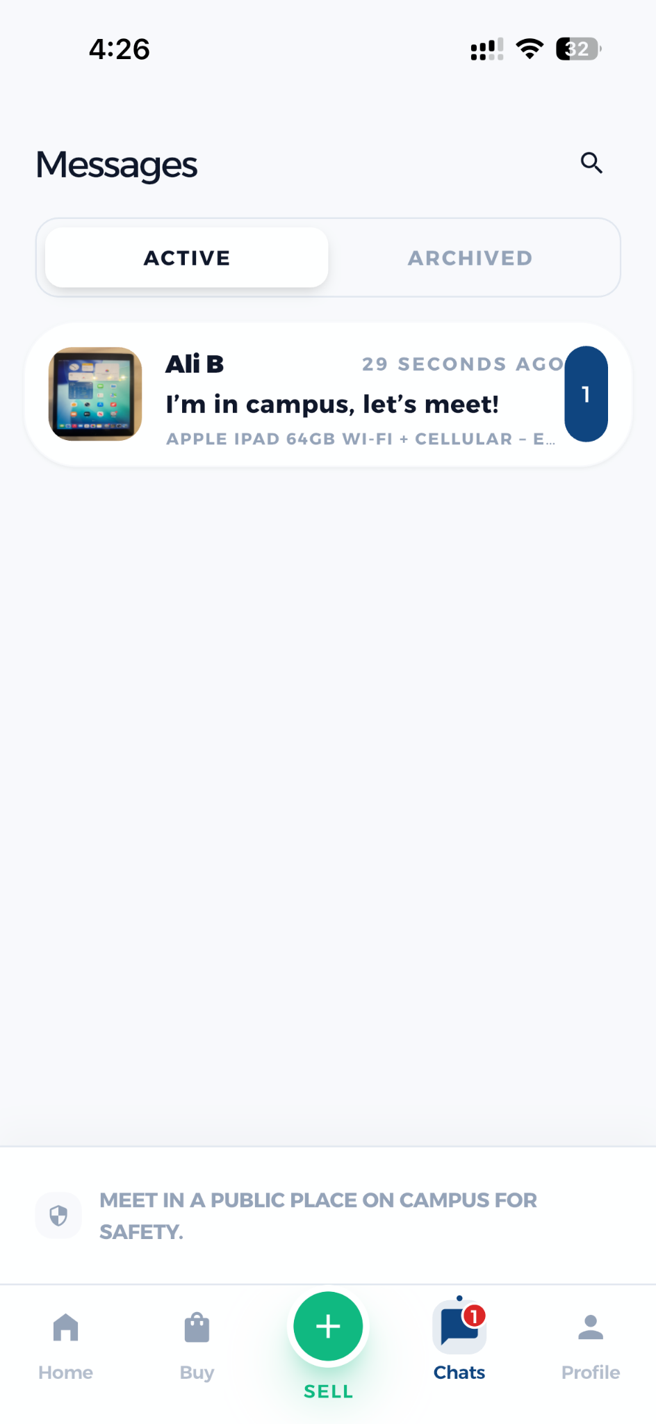 UniTill messages inbox screen
